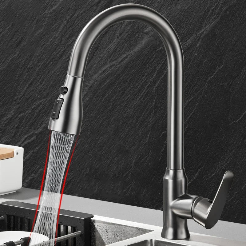 Fregadero de cocina con grifo extraíble y giratorio 360°. Diseño que moderniza tu cocina actual.