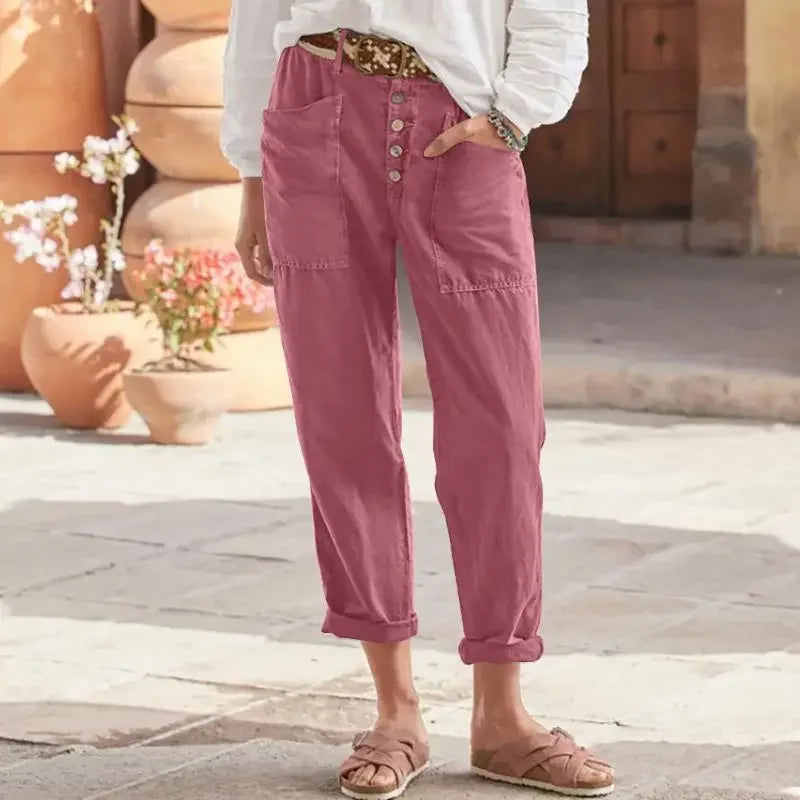 Pantalón de corte relajado para mujer, cintura alta cómoda, ideal para primavera/verano, estilo casual chic.
