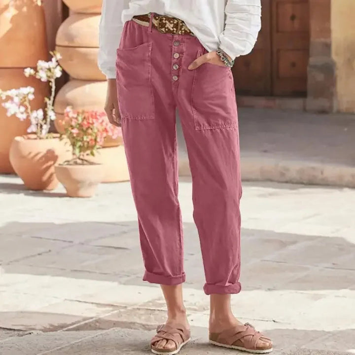 Pantalón de corte relajado para mujer, cintura alta cómoda, ideal para primavera/verano, estilo casual chic.