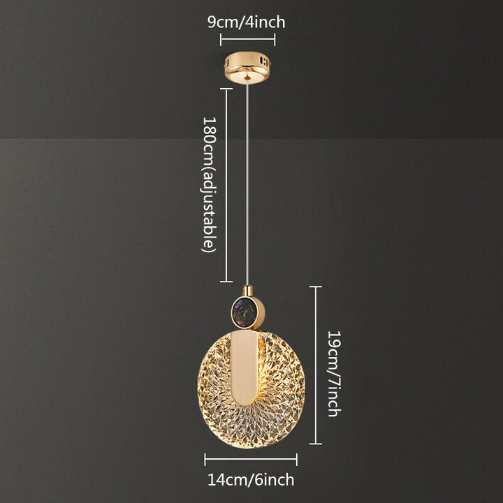 Lámpara LED dorada de cristal, diseño redondo, ideal para interiores del hogar.