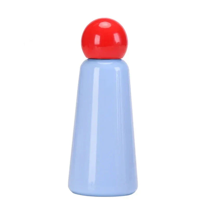 Botella de acero bicolor para agua, térmica y reutilizable, con diseño elegante y funcional.