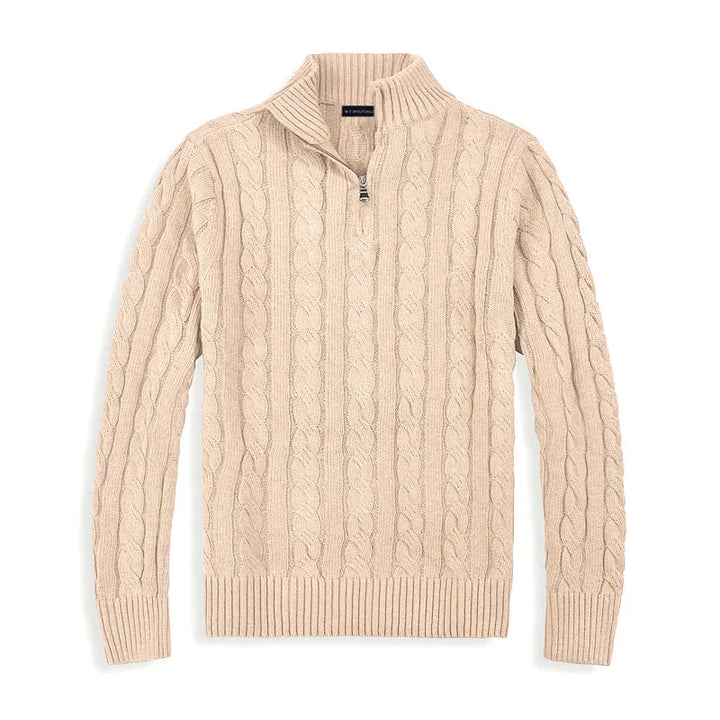 Suéter de hombre de punto trenzado con cremallera, moda masculina invernal, cálido y con estilo.