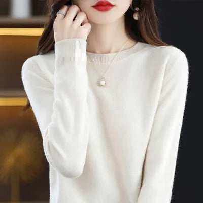 Suéter de mujer, ideal para capas, cuello redondo, ajuste ceñido, ropa versátil y cómoda.