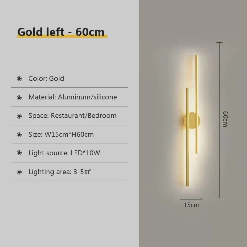 Lámpara de pared moderna LED, color negro y dorado. Proyecta doble haz de luz para acentuar tu espacio.