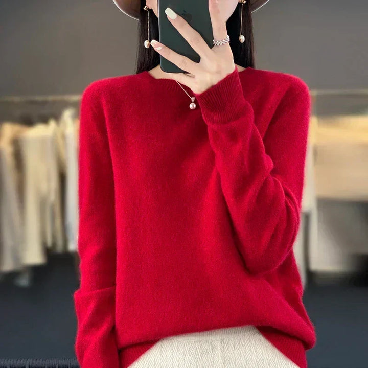 Suéter de otoño/invierno para mujer. Diseño delgado, cómodo y de cuello redondo, moda esencial femenina.