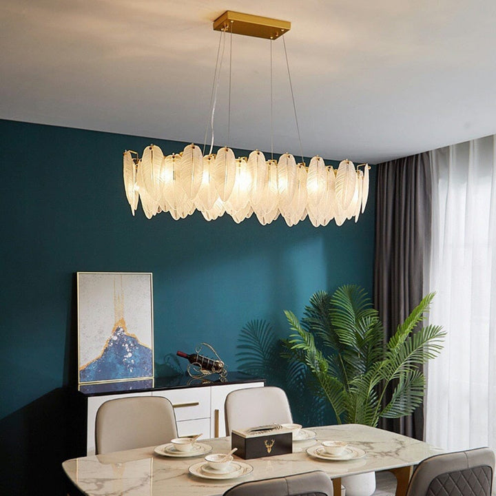 Lámpara colgante moderna de techo con vidrio efecto pluma, candelabro LED decorativo para hogar.