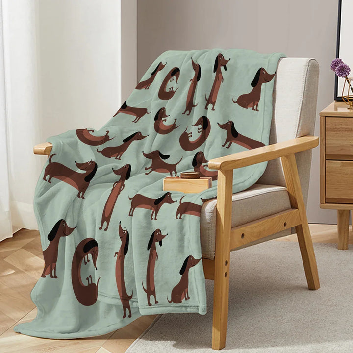 Manta de franela acogedora con estampado de teckel para amantes de perros. Ideal para sofá, cama y mascotas.
