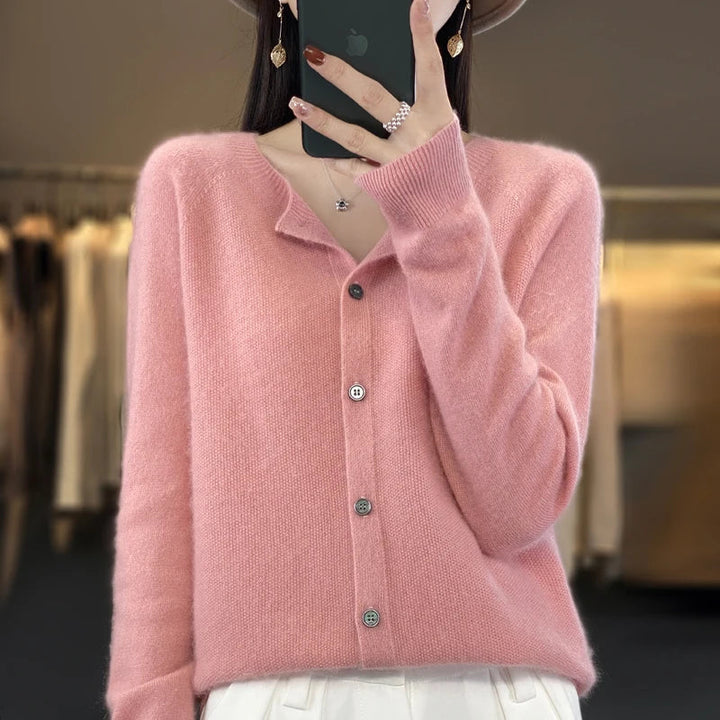 Cárdigan de otoño para mujer, holgado y de cuello redondo, ideal para un estilo casual elegante.