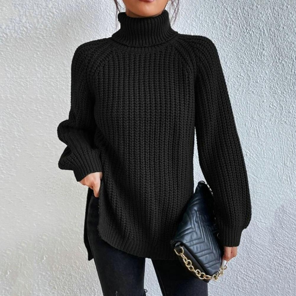 Suéter elegante de cuello alto para mujer, tejido cómodo de mezcla de algodón, ideal para otoño/invierno.