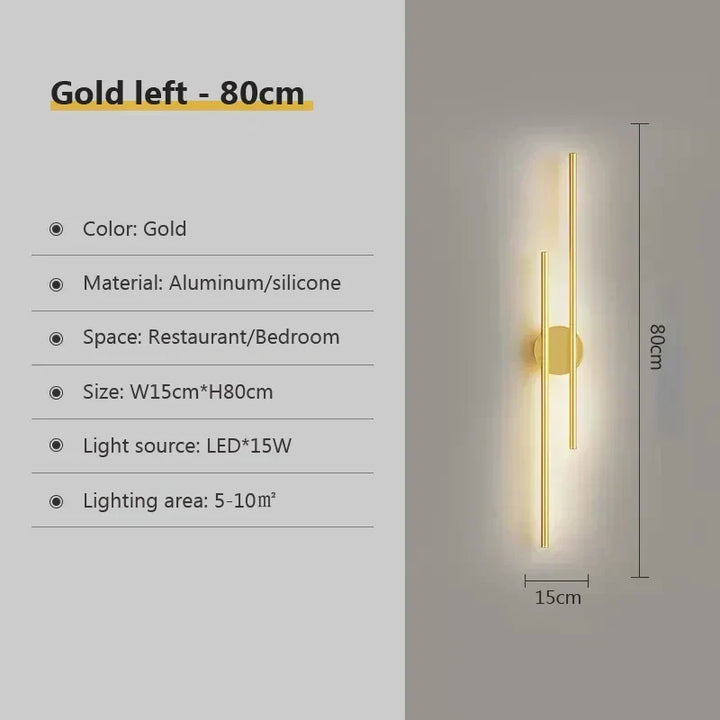 Moderna lámpara LED de pared con doble haz de luz. Diseño negro y dorado, perfecta para decoración del hogar.