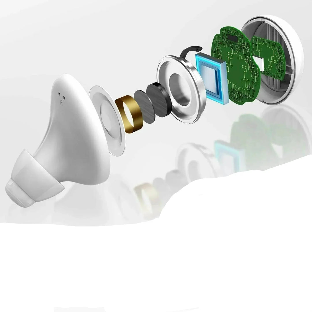 Audífono Bluetooth digital recargable unisex. Mejora la audición con claridad de sonido y diseño discreto.