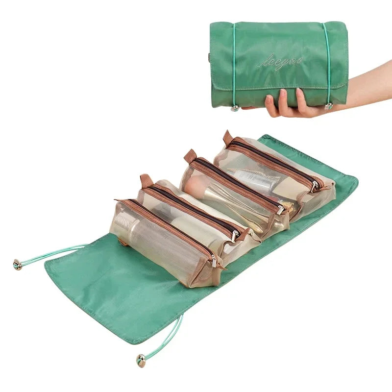 Bolsa de belleza portátil para mujer, diseño plegable que optimiza espacio para tus cosméticos.
