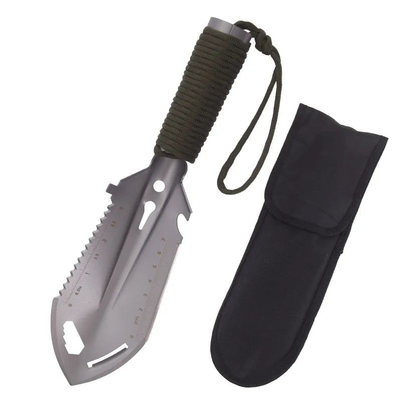 Herramienta pala portátil y compacta para supervivencia. Multifuncional, perfecta para camping, senderismo y aventura.