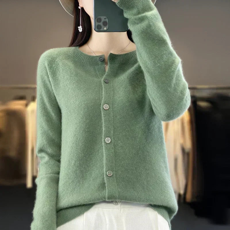 Cárdigan holgado de cuello redondo para mujer, ideal para otoño e invierno.