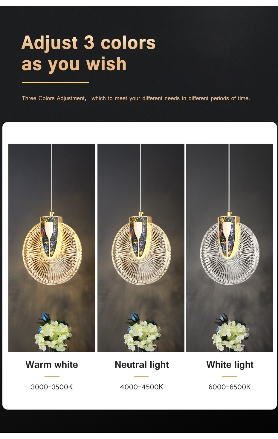 Moderno colgante LED de cristal redondo y dorado, perfecta para sala de estar.