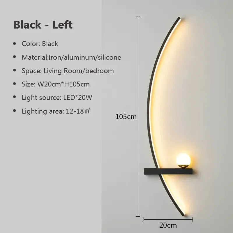Moderna lámpara de pared LED. Aplique bidireccional negro/oro, luz ambiental regulable para decoración interior.