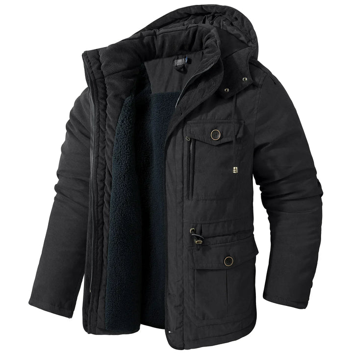 Abrigo cálido de invierno para hombre, acolchado y con capucha. Perfecto para actividades al aire libre y días fríos.
