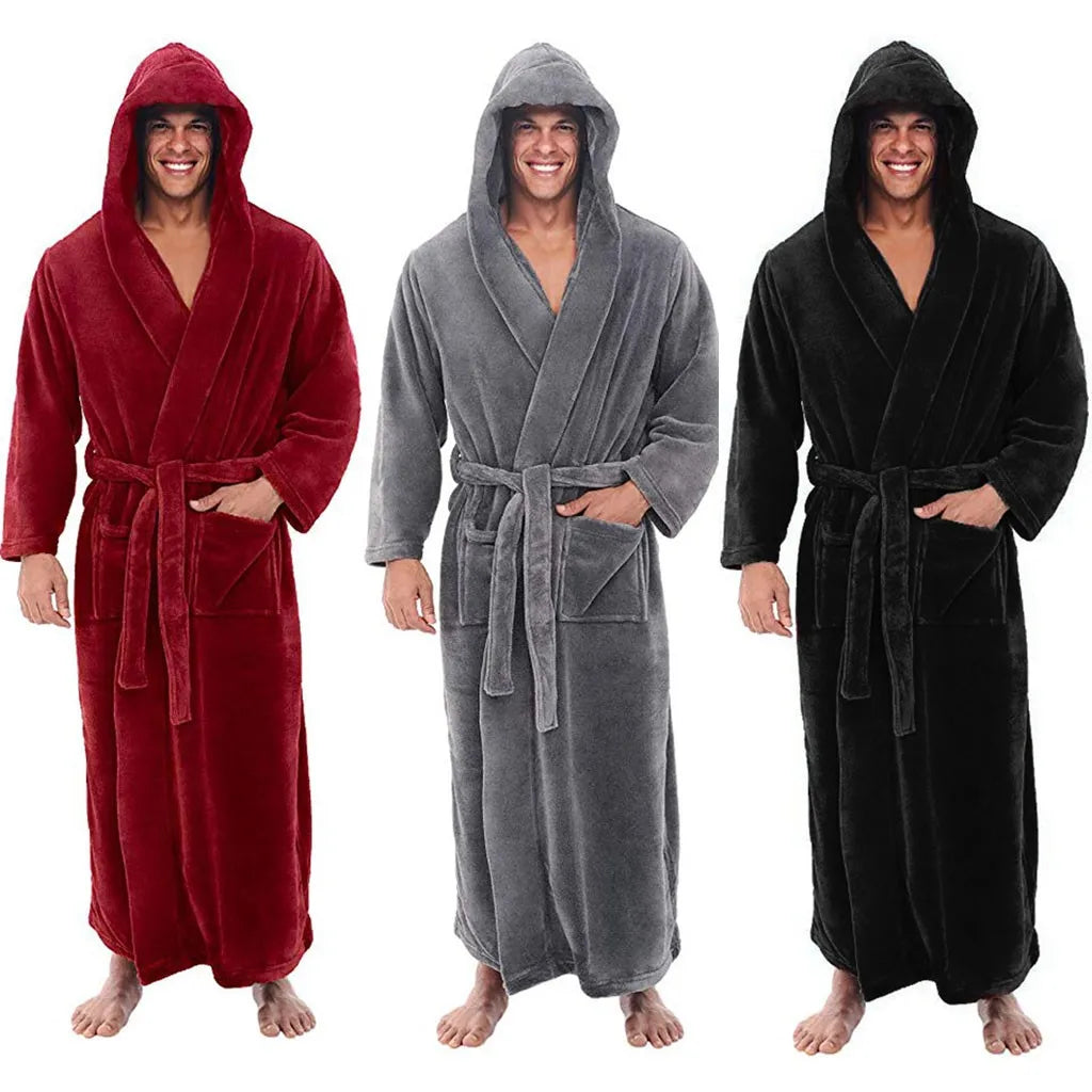 Bata de hombre con capucha para invierno, cálida y confortable, perfecta para las mañanas frías.