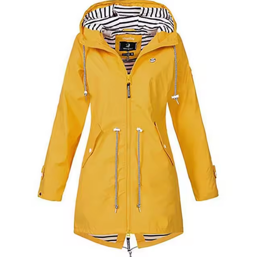 Chaqueta impermeable con capucha para mujer. Versátil y elegante para clima frío, lluvia y viento. Otoño e invierno.