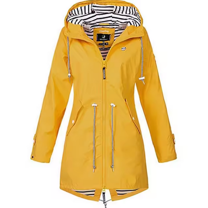 Chaqueta impermeable con capucha para mujer. Versátil y elegante para clima frío, lluvia y viento. Otoño e invierno.
