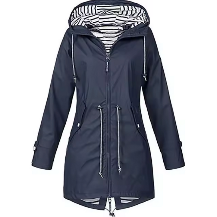 Abrigo de invierno impermeable mujer, con capucha. Estilo moderno para lluvia. Ropa exterior, tallas grandes disponibles.