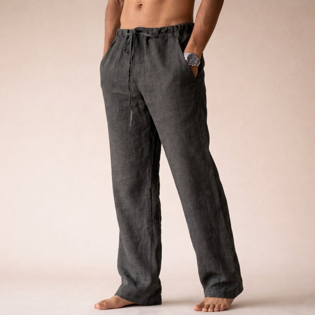 Conjunto de pantalones de lino para hombre, corte relajado Santiago, versátil para cualquier ocasión casual.
