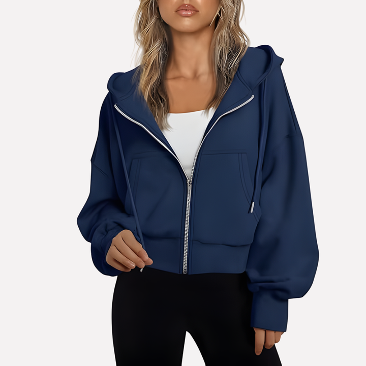 Sudadera cómoda y con estilo para mujer, con capucha, cremallera y bolsillos prácticos. Ideal para el frío.