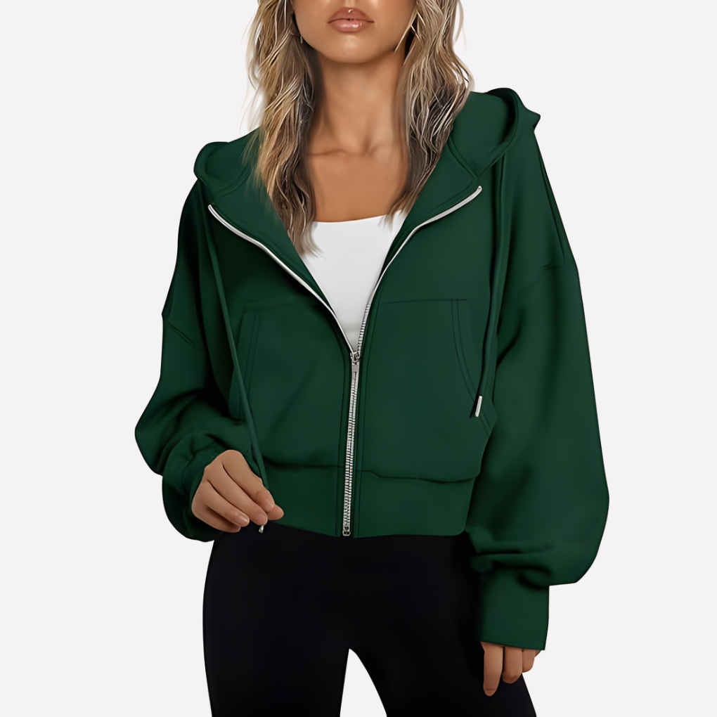 Sudadera de invierno para mujer, con capucha, cremallera y bolsillos. Cálida, cómoda y a la moda.