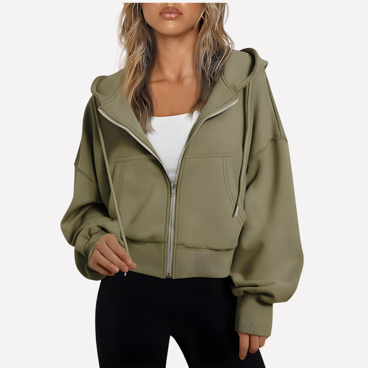 Sudadera de mujer con capucha y cremallera, perfecta para otoño e invierno. Casual, cómoda y con bolsillos.