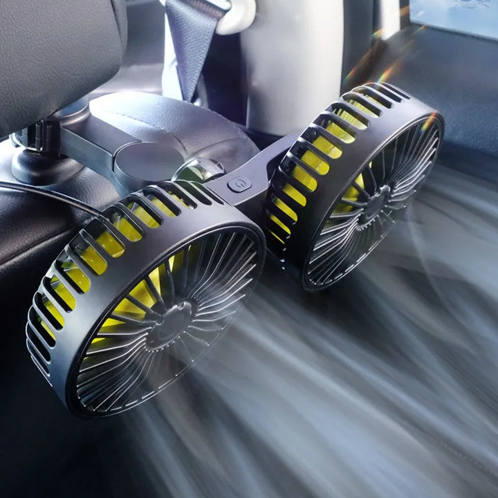 Ventilador USB doble portátil para coche, fácil de instalar en el asiento trasero, perfecto accesorio de refrigeración.