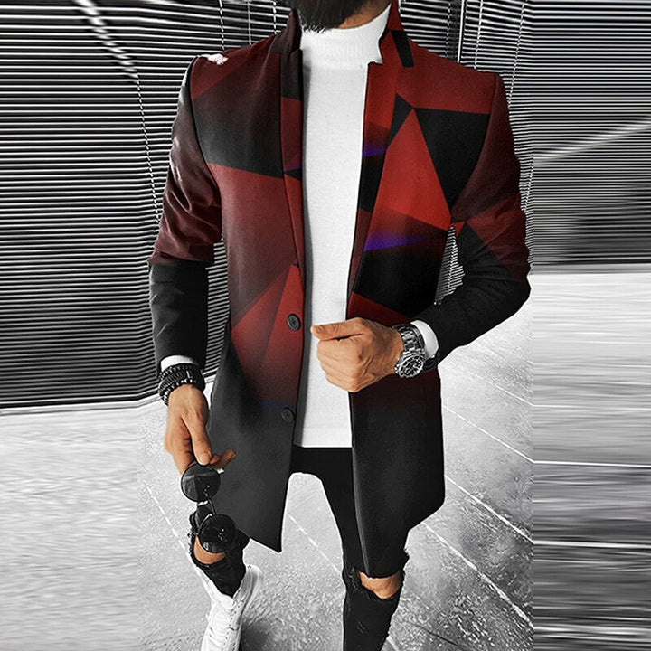 Chaqueta para hombre con estampado geométrico, creando un look urbano y casual muy moderno.