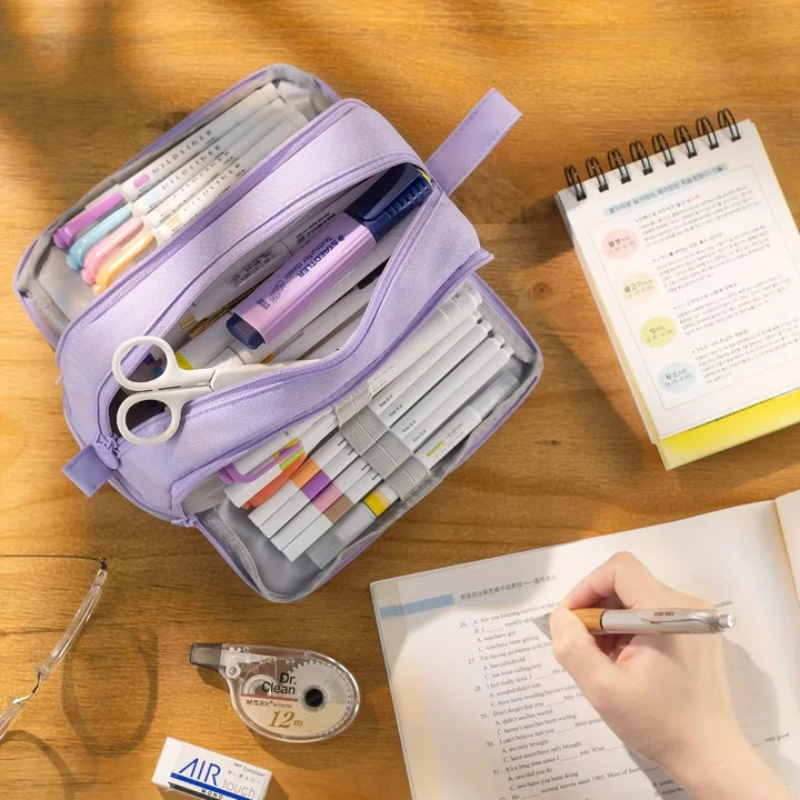 Estuche de lapices y útiles escolares con diseño unisex, ideal para estudiantes y oficina, gran capacidad.