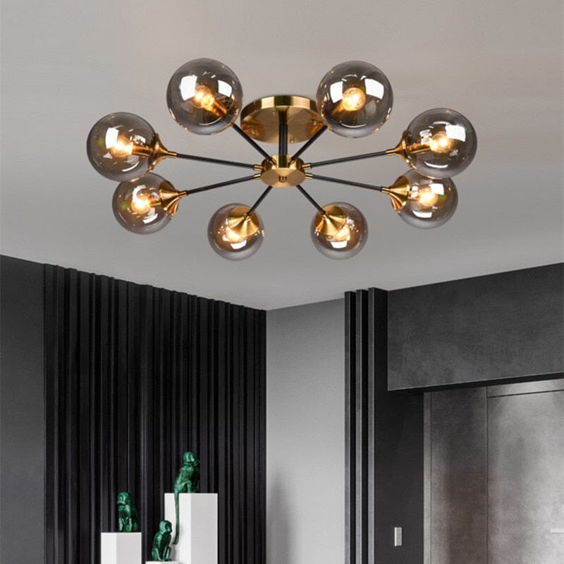 Lámpara colgante de 8 esferas jade. Candelabro moderno para iluminación interior y decoración sofisticada del hogar.