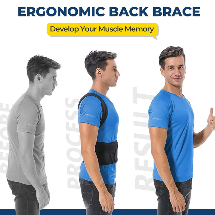 Soporte lumbar del cinturón corrector de postura, vista trasera mostrando ajuste ergonómico.