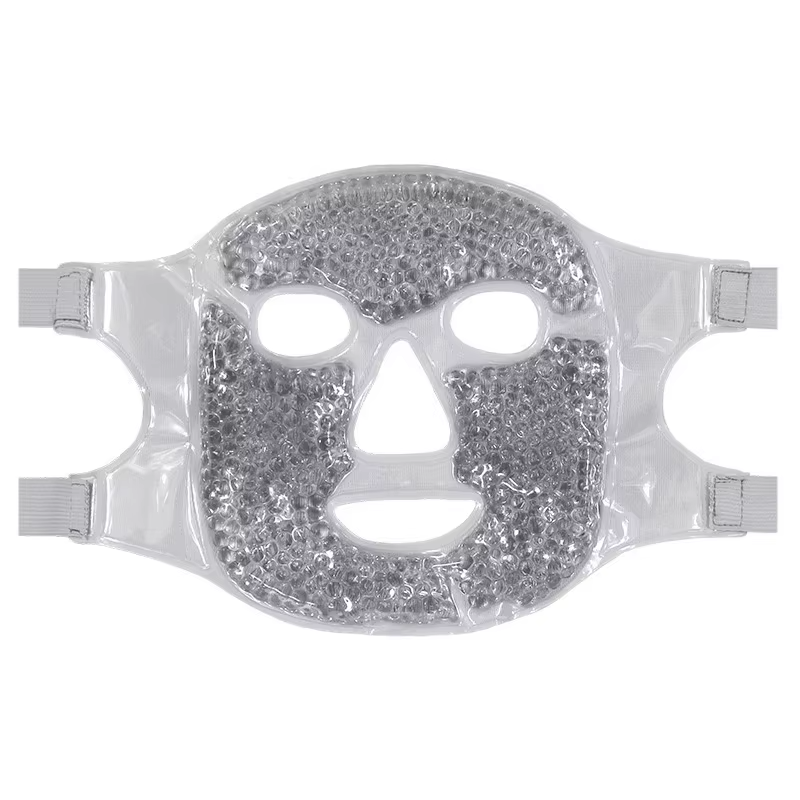 Máscara facial de gel con perlas para terapia fría y caliente, alivia ojos cansados e hinchazón.