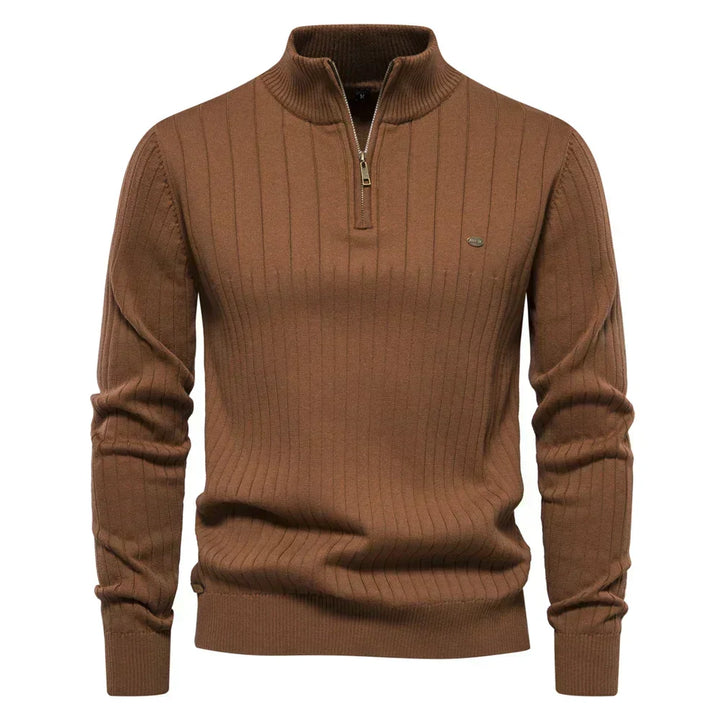 Jersey de hombre casual con cremallera completa, ideal para moda masculina otoño/invierno.