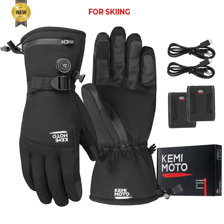 Guantes de moto calefactables para invierno, con puño ajustable y seguro.