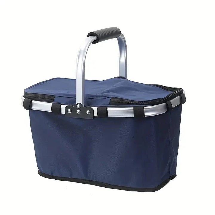 Cesta aislada plegable y portátil para picnic, Oxford. Mantiene alimentos y bebidas frescos, ideal para compras y excursiones.