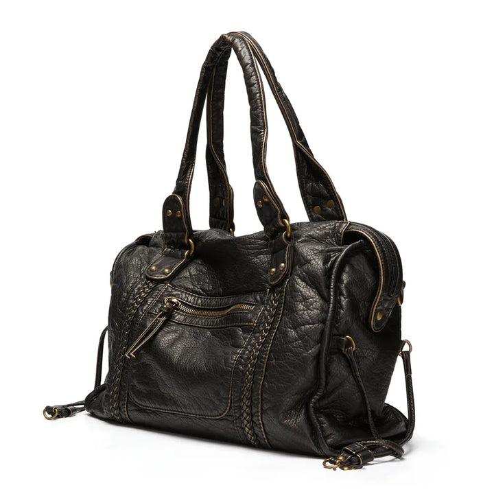 Bolso satchel negro casual para mujer, funcional y espacioso. Estilo bandolera, ideal para clases.