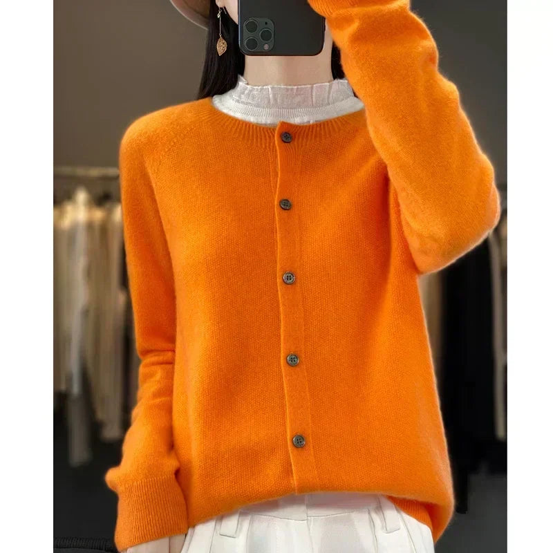 Cárdigan de punto holgado para mujer, con cuello redondo, suave y cálido.