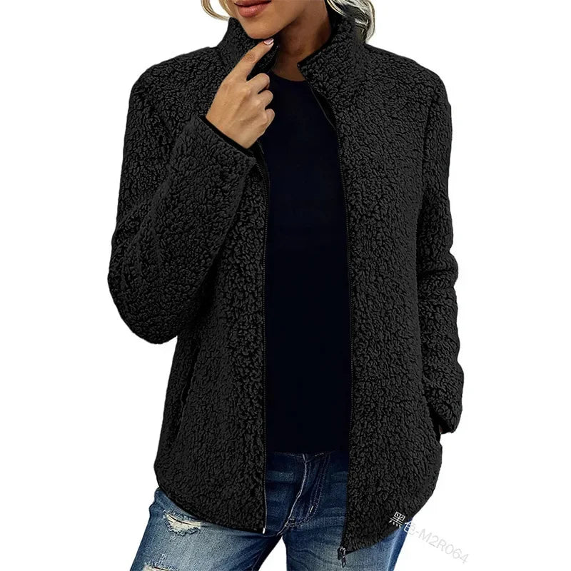 Chaqueta de invierno con cremallera y capucha para mujer, abrigo cómodo y cálido para el exterior.
