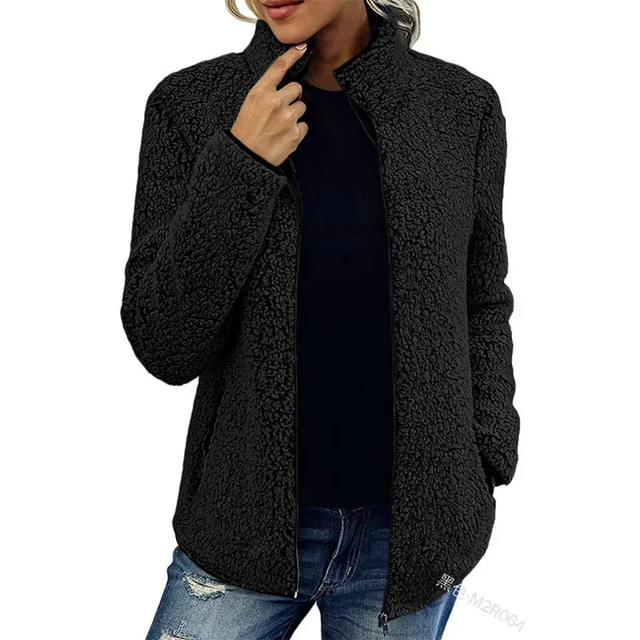 Chaqueta de invierno con cremallera y capucha para mujer, abrigo cómodo y cálido para el exterior.