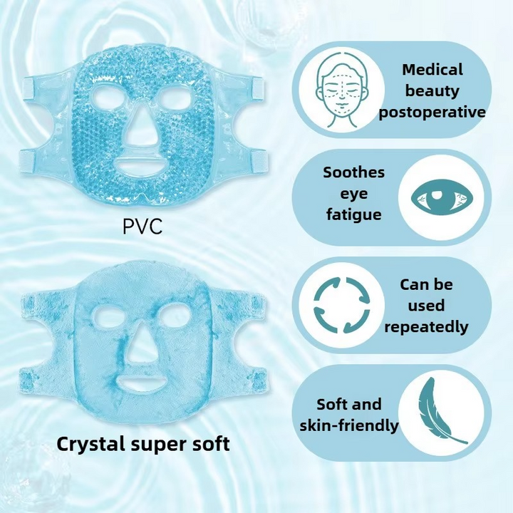 Máscara facial de perlas de gel para terapia caliente y fría, alivio instantáneo de hinchazón facial.