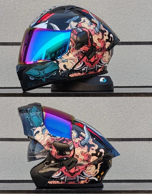 Casco de moto integral con mentonera abatible, ventilado, unisex y certificado DOT.