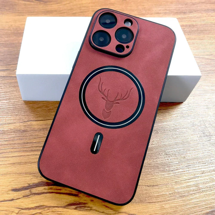 Protector antiarañazos para móvil: funda de ciervo minimalista. Cuero sintético, estilo y resistencia duradera.