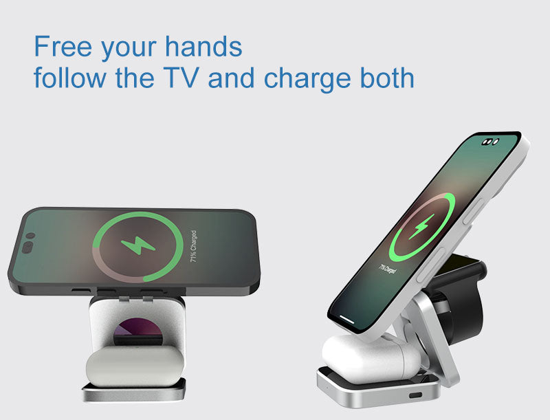 Cargador inalámbrico magnético plegable 3 en 1. Carga rápida 30W para iPhone, Watch y AirPods.
