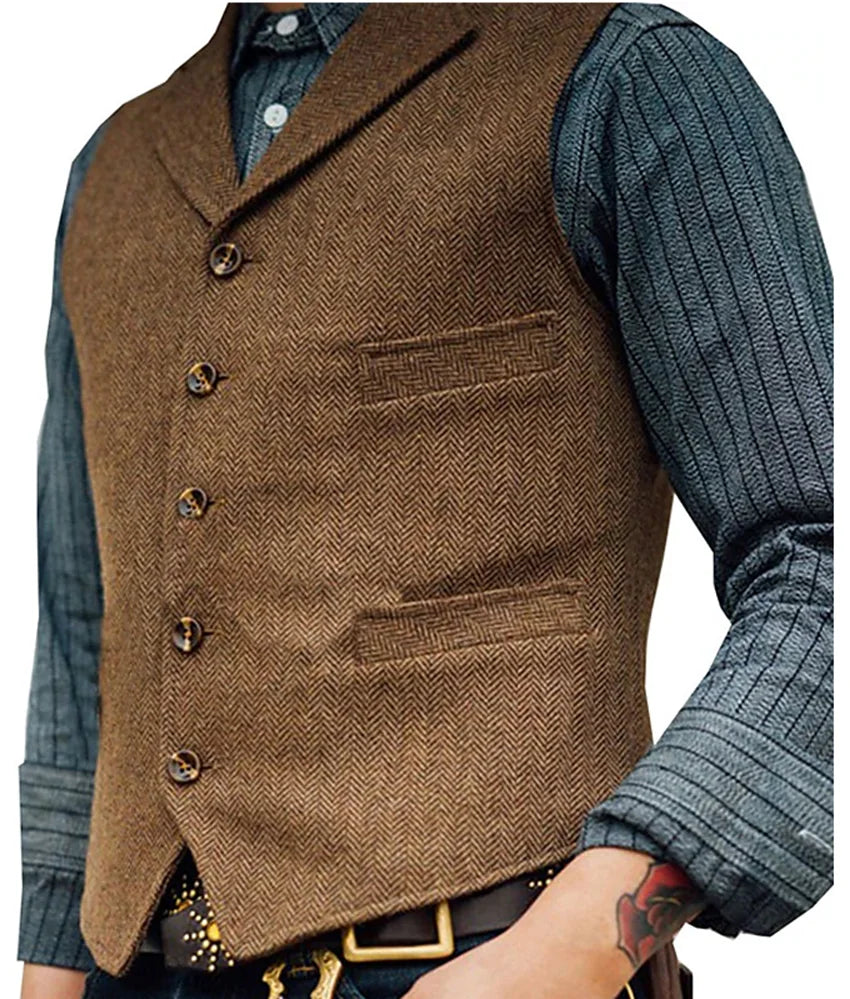 Chaleco entallado de hombre estilo vintage clásico para vestir con elegancia masculina.