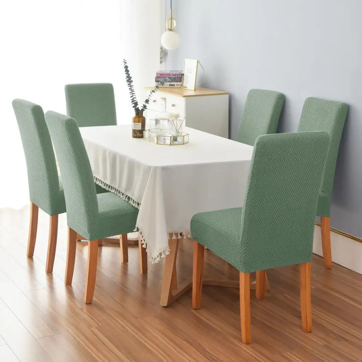 Textil hogar: funda jacquard para silla, protección duradera y decoración elegante para comedor.