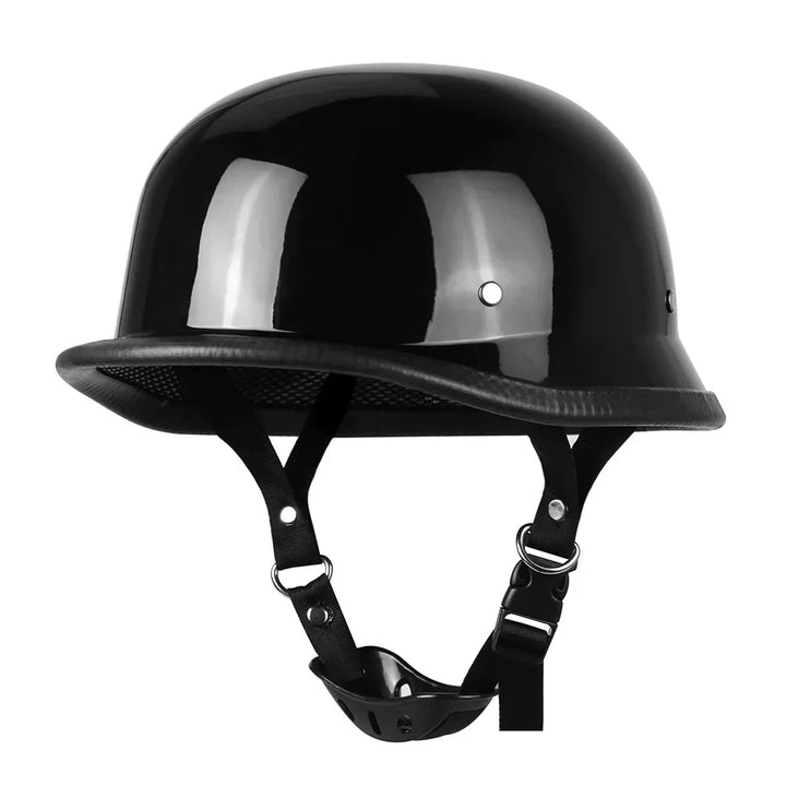 Casco vintage semi-jet alemán, protección ligera y certificada DOT ECE para moto.