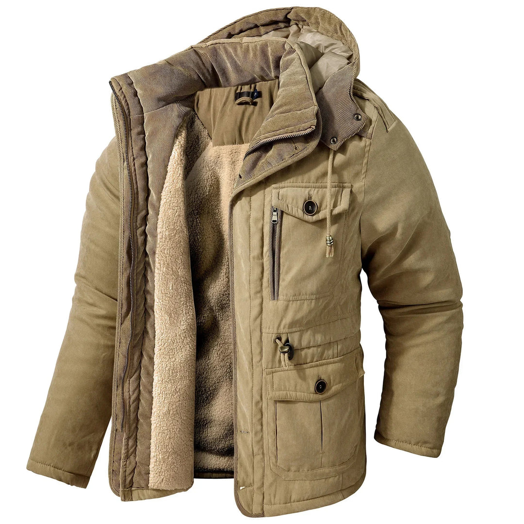 Abrigo acolchado de invierno para hombre, con capucha. Ideal para mantener el calor y proteger del frío.